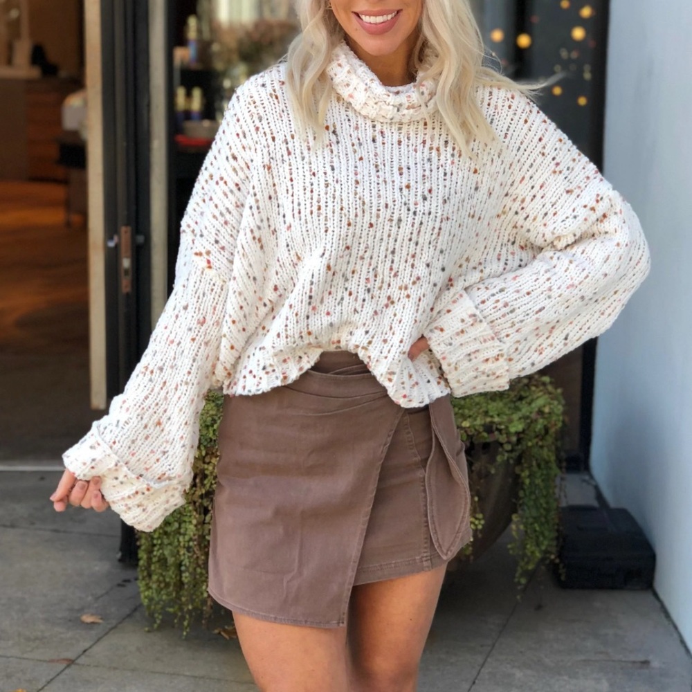 POL Cream Confetti Turtle Neck Sweater